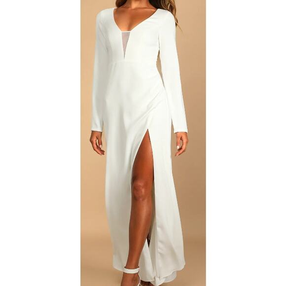 LULU'S SZ S Romance for the Ages White Long Sleeve Maxi Bridal Dress NEW B132 - Picture 1 of 9